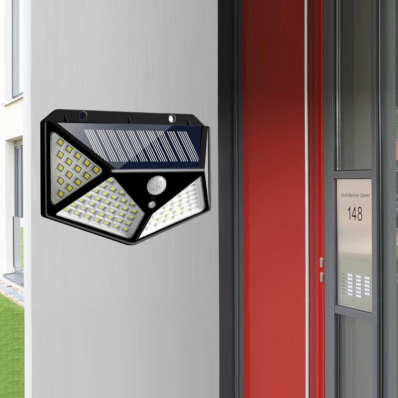 100LED solar charging wall lamp, four-sided light-emitting human body sensor lamp detail image 5