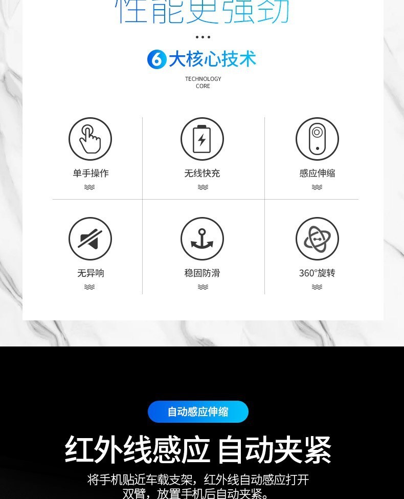 大白C5魔夹S5车载无线充电器红外感应手机支架自动开合10W无线充详情图5