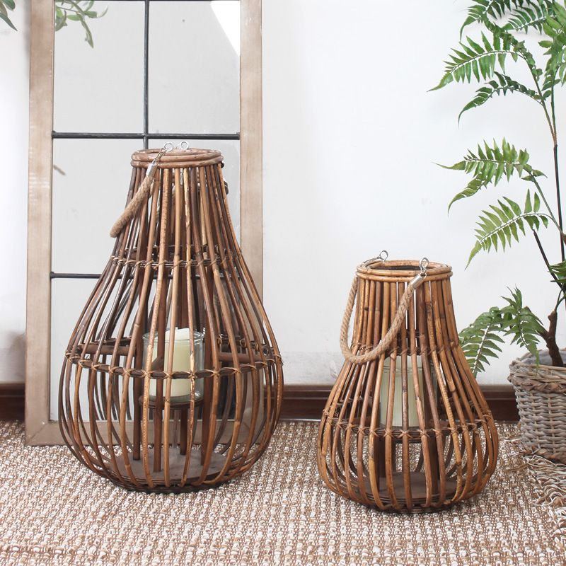 手工藤编风灯烛台摆件样板间酒店民宿花园庭院落地装饰品复古田园