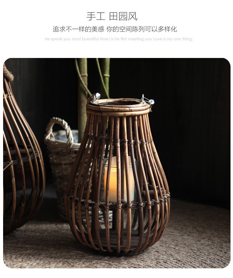 手工藤编风灯烛台摆件样板间酒店民宿花园庭院落地装饰品复古田园详情图4