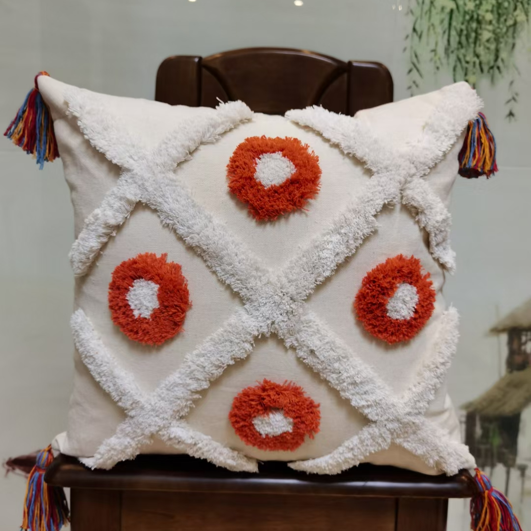 Nordic fresh and clean pure cotton pok-stitch embroidered cushions and backrests