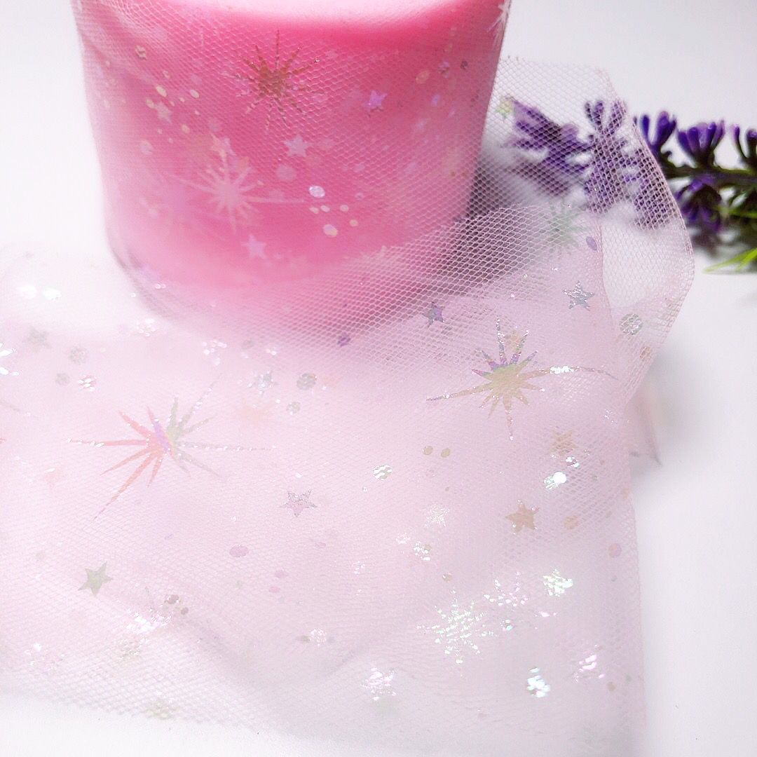 6CM幻彩烟花流星网纱卷纱手工DIY制作发饰辅料头饰丝带蝴蝶结配件 白底实物图