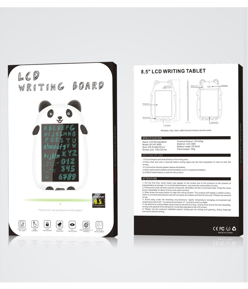Manufacturer's Cartoon Panda 8.5-inch color LCD handwriting board, early education writing board, children's educational doodle drawing board detail image 13