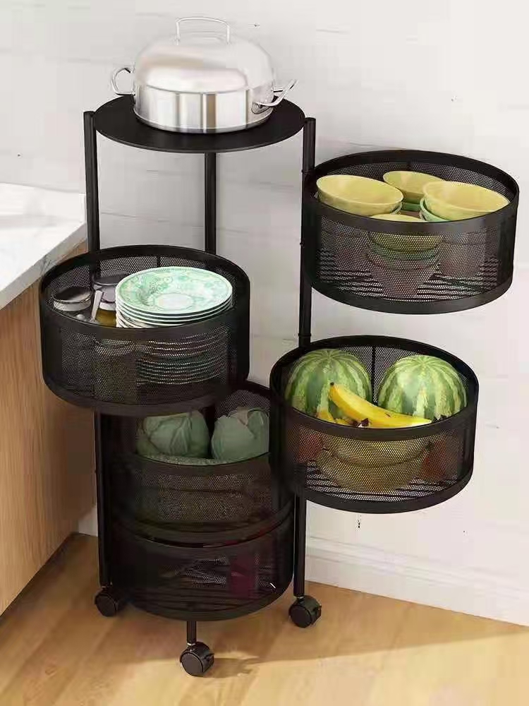 Rotating vegetable plant rack, circular vegetable basket, cylindrical storage rack, multi-layer vegetable placement rack, floor-standing circular rack detail image 2