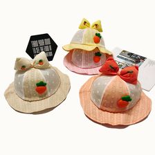 宝宝帽子夏季网帽可爱遮阳盆帽蝴蝶结女童水果胡萝卜儿童渔夫帽