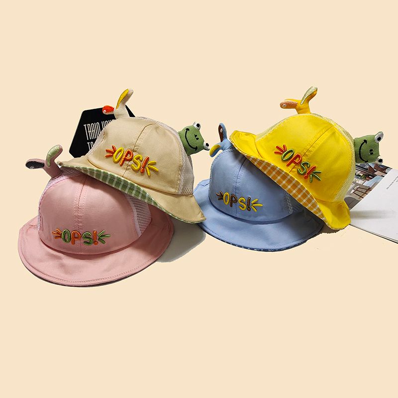 宝宝帽子薄款夏季网帽儿童女童可爱盆帽男童青蛙卡通可爱渔夫帽