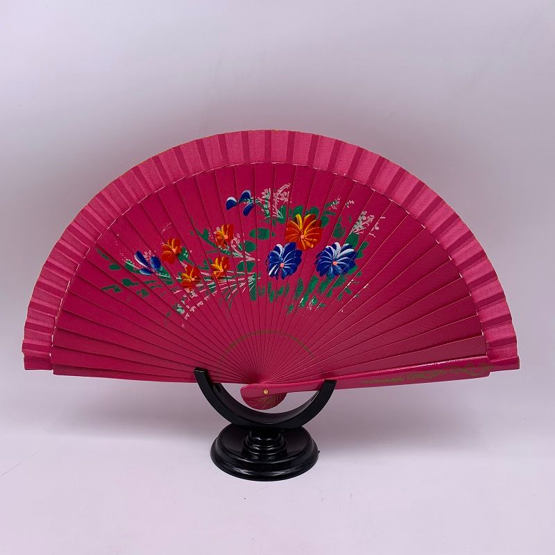 红色跳舞扇子旗袍走秀网红扇表演结婚庆红扇好开合双面画花木扇甩扇细节图