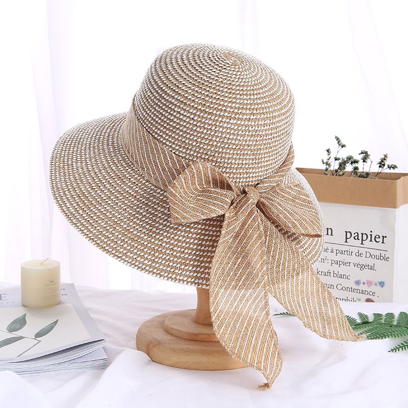 The New Two-Tone Straw Hat With Streamers Is A Fashionable And Explosive Mesh Hat For Women Item Picture