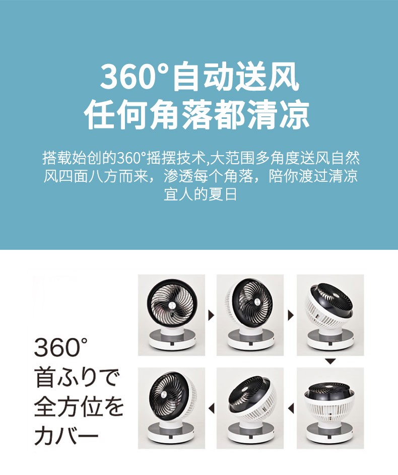 西哲空气循环扇家用静音台式迷你360°摇头遥控定时小风扇YK-648S详情图6