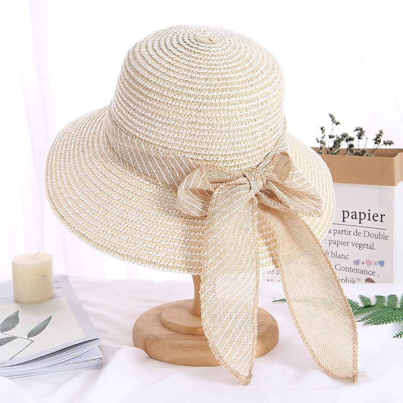The New Two-Tone Straw Hat With Streamers Is A Fashionable And Explosive Mesh Hat For Women details Picture