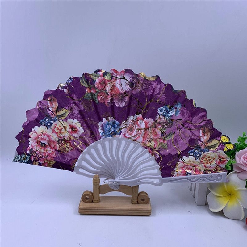 中国风扇子塑料折扇*定制广告扇子*金粉花边扇玫瑰扇工艺扇批发白底实物图