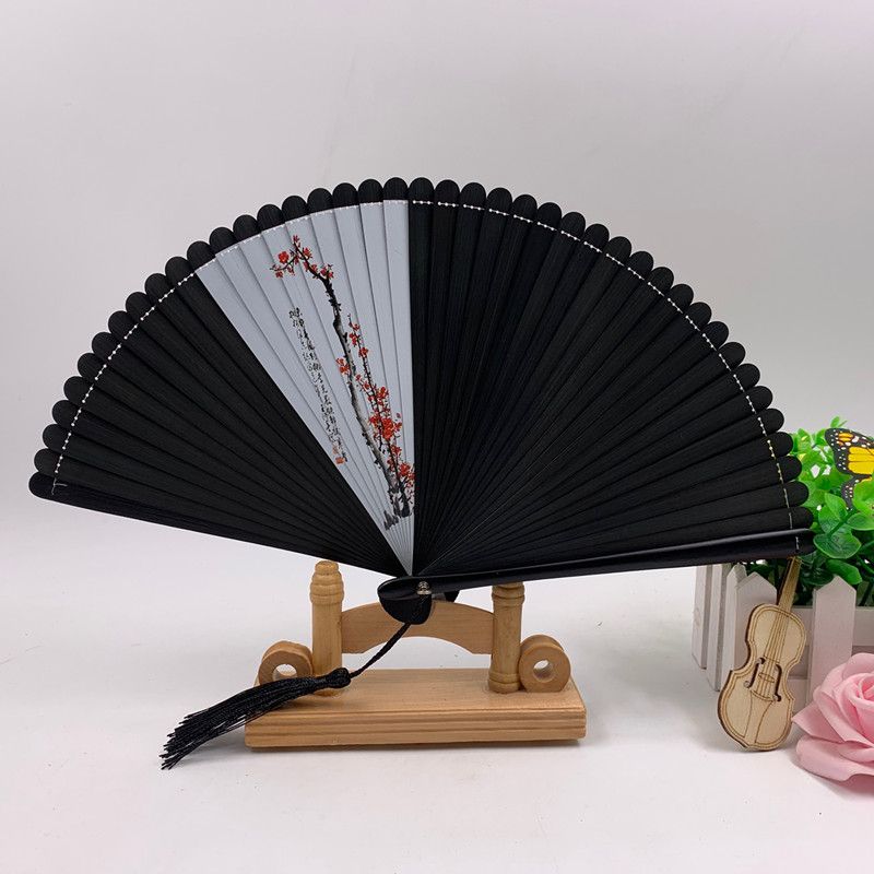 夹片喷花全竹扇女式手工扇 折叠古风舞蹈演出扇 彩绘礼品扇子定制