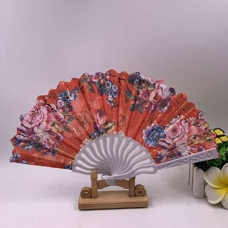 中国风扇子塑料折扇*定制广告扇子*金粉花边扇玫瑰扇工艺扇批发产品图