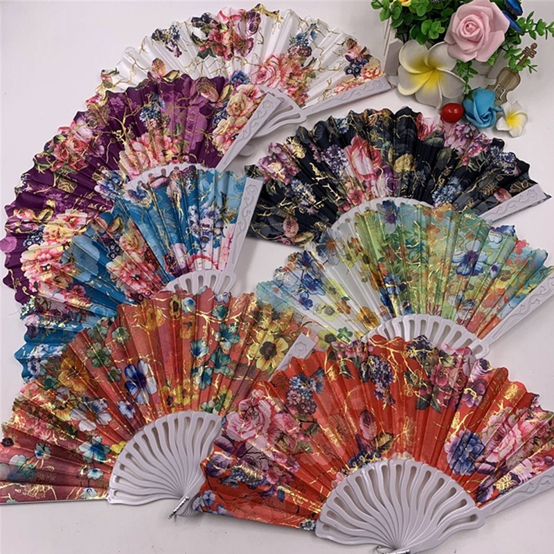 中国风扇子塑料折扇*定制广告扇子*金粉花边扇玫瑰扇工艺扇批发详情图1