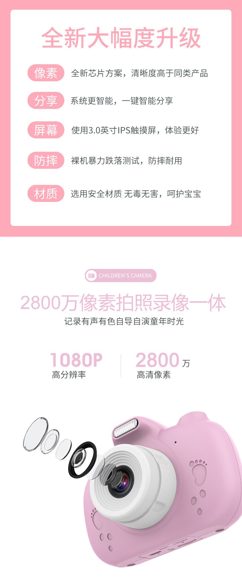 新款WIFI儿童相机2800W双镜头照相机迷你卡通3.0触摸屏数码照相机详情图2