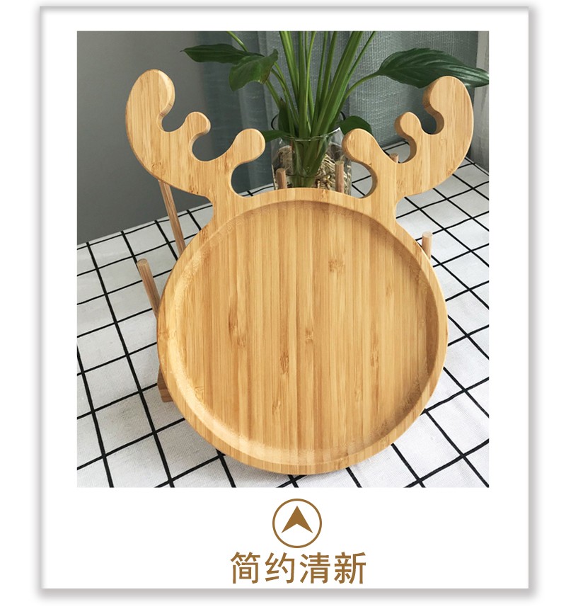 卡通造型竹木托盘竹制茶盘酒店家用盘简约日式小鹿烧烤面包甜品盘详情图6