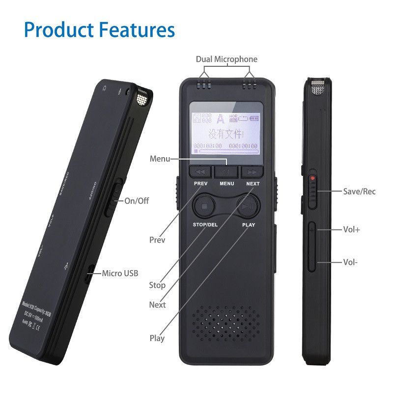 直销32G数码录音笔录音器支持MP3播放器会议课堂采访跨境电商专供