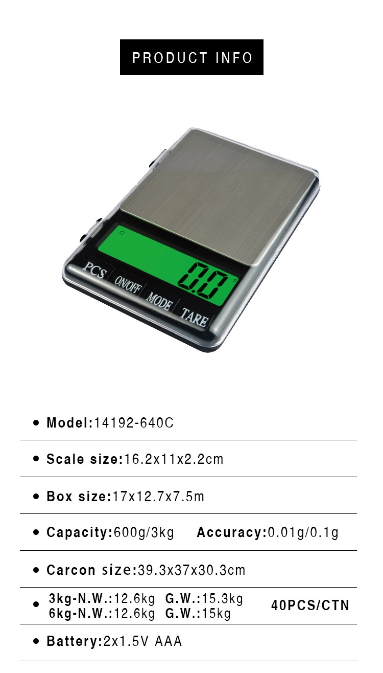Constant-640C green backlit screen display household electronic jewelry scale, baking scale, gold gram weight scale detail image 1