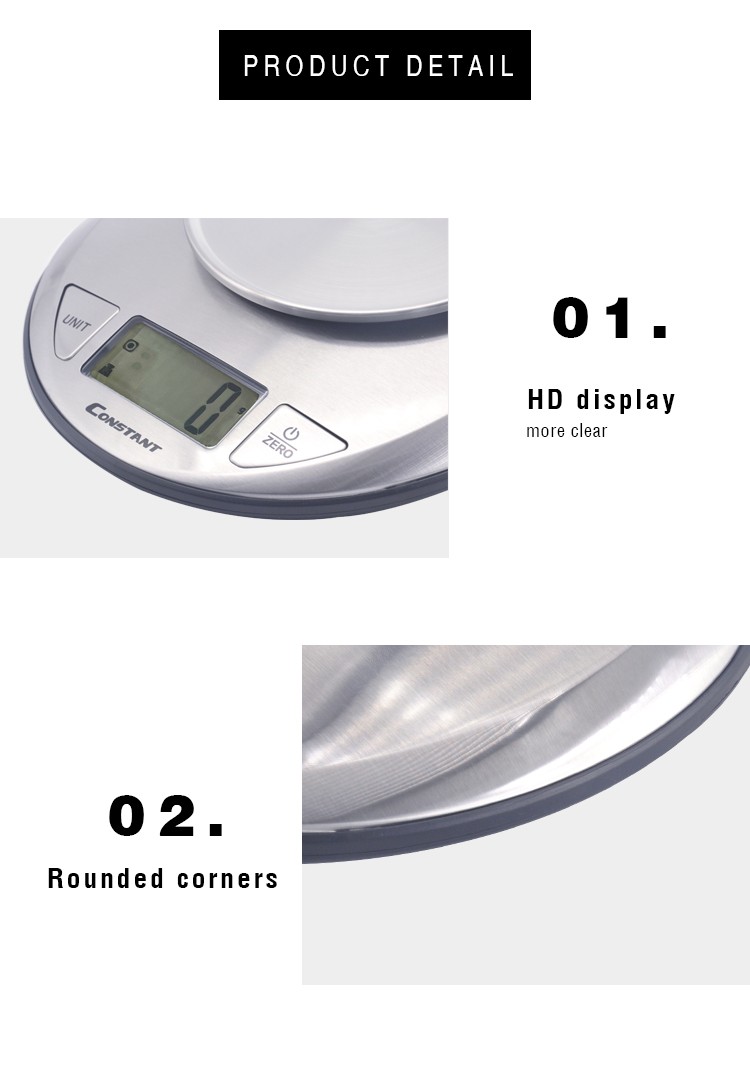 [Constant-197B]电子厨房秤不锈钢带碗托盘可称量液体家用烘焙称详情图4