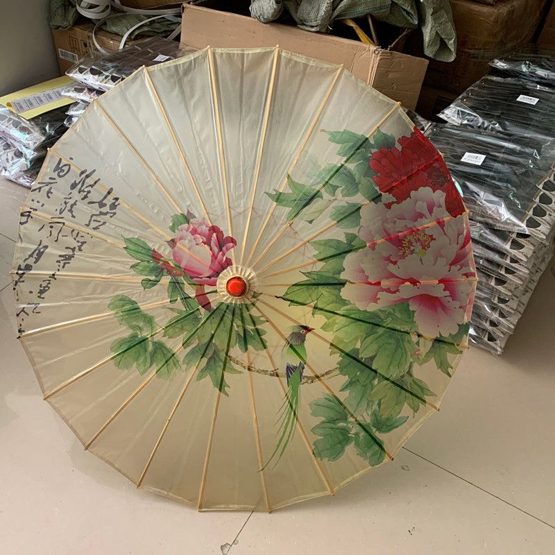 工艺伞  印花绸布伞  油纸伞  跳舞道具伞  喷花梅鸟图古风折伞产品图