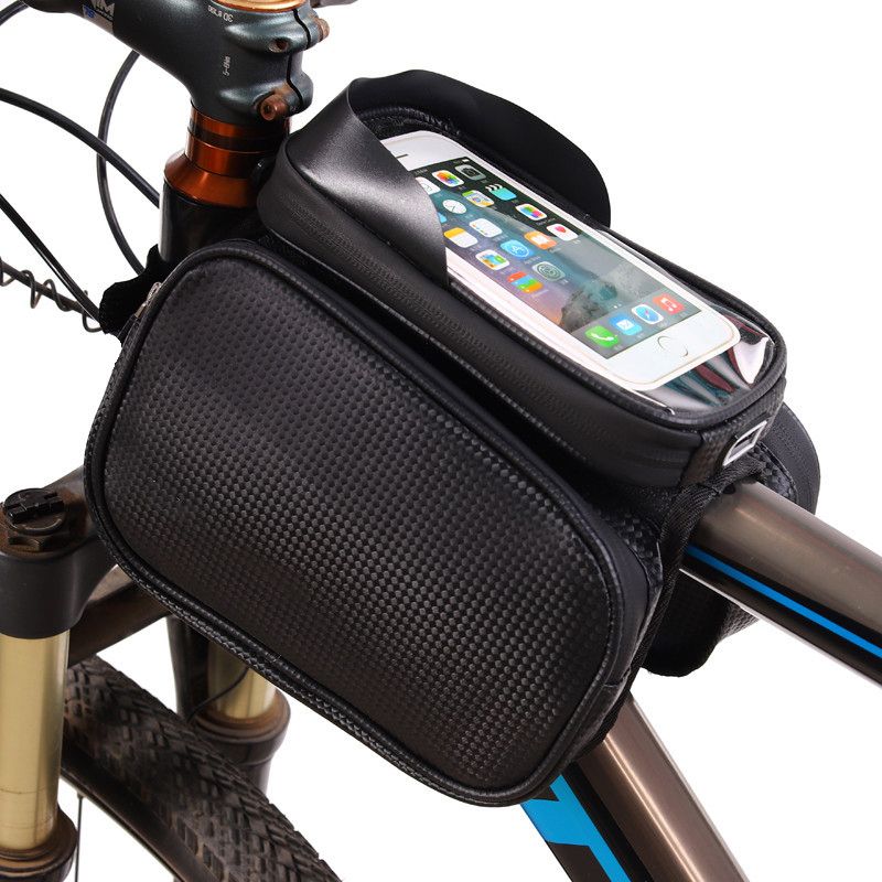 210408自行车触屏跨包大屏幕包山地单车马鞍包上管包PU前梁包碳纹手机包