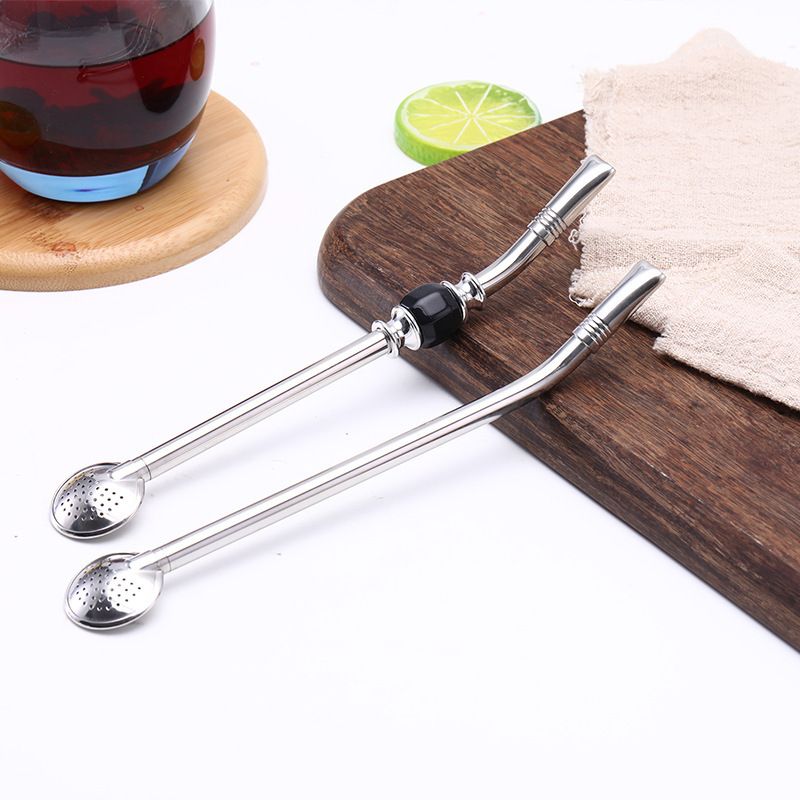 Mate tea straw spoon 304 stainless steel creative straw spoon milk tea coffee mate tea filter spoon Stirring spoon -18 portable, easy to clean, reusable stainless steel straw spoon customizable LOGO details Picture