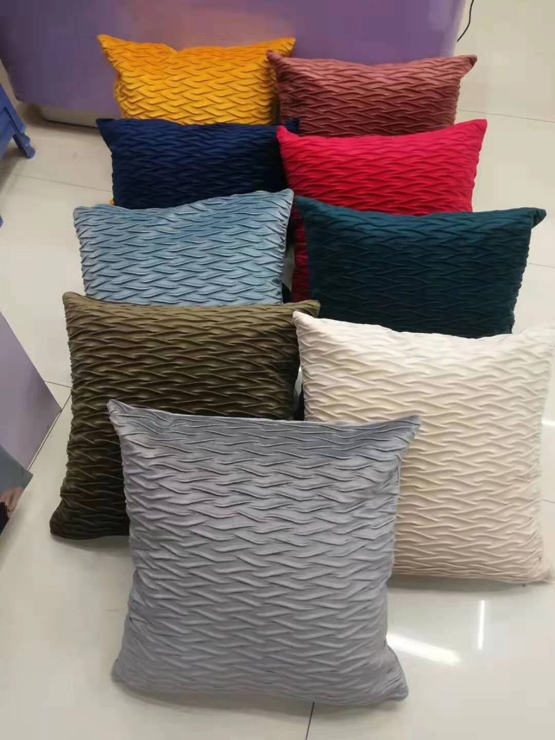 Nordic solid-color pleated water-patterned throw pillow, cushion, backrest and square pillowcase detail image 5