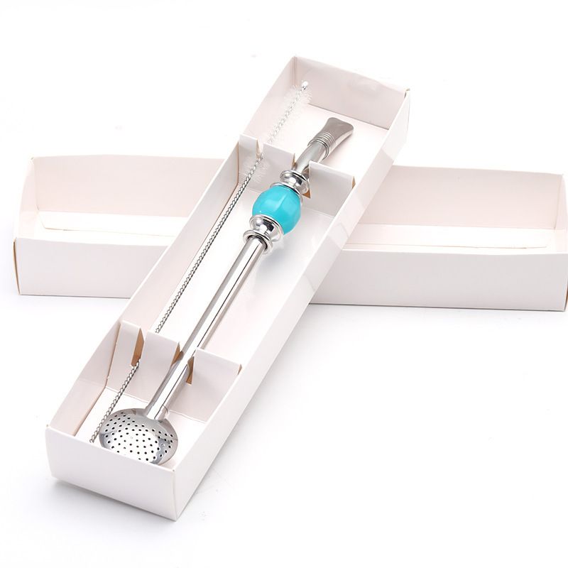 Mate tea straw spoon 304 stainless steel creative straw spoon milk tea coffee mate tea filter spoon Stirring spoon -18 portable, easy to clean, reusable stainless steel straw spoon customizable LOGO Item Picture