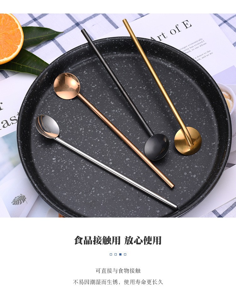 Creative 304 stainless steel straw spoon, bar spoon, multi-functional coffee stirring spoon, titanium-coated colored metal spoon wholesale -19 Portable, easy to clean, reusable stainless steel straw spoon, creative straw spoon two-in-one detail image 4