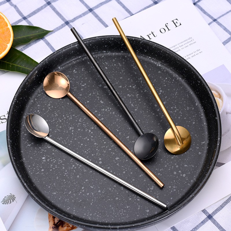 Creative 304 stainless steel straw spoon, bar spoon, multi-functional coffee stirring spoon, titanium-coated colored metal spoon wholesale -19 Portable, easy to clean, reusable stainless steel straw spoon, creative straw spoon two-in-one detail image 9