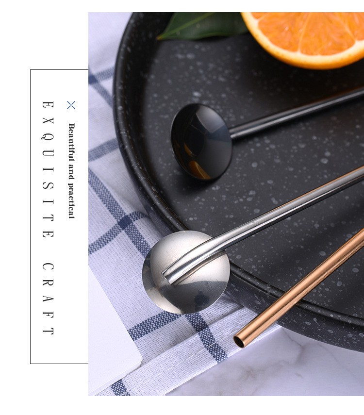 Creative 304 stainless steel straw spoon, bar spoon, multi-functional coffee stirring spoon, titanium-coated colored metal spoon wholesale -19 Portable, easy to clean, reusable stainless steel straw spoon, creative straw spoon two-in-one detail image 6