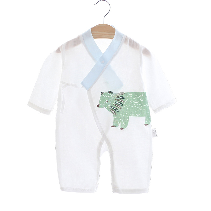 2020新款夏季纯棉纱布婴幼儿哈衣按扣档爬服婴幼儿和尚服宝宝内衣详情图3