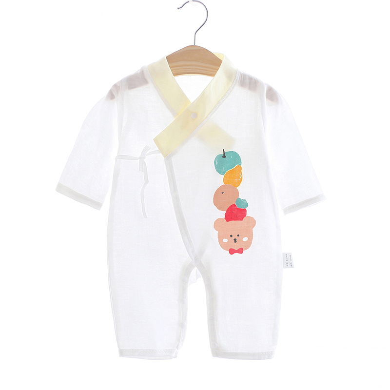 2020新款夏季纯棉纱布婴幼儿哈衣按扣档爬服婴幼儿和尚服宝宝内衣详情图2