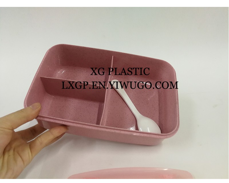 塑料秸秆三格饭盒带勺时尚简约风饭盒详情图8