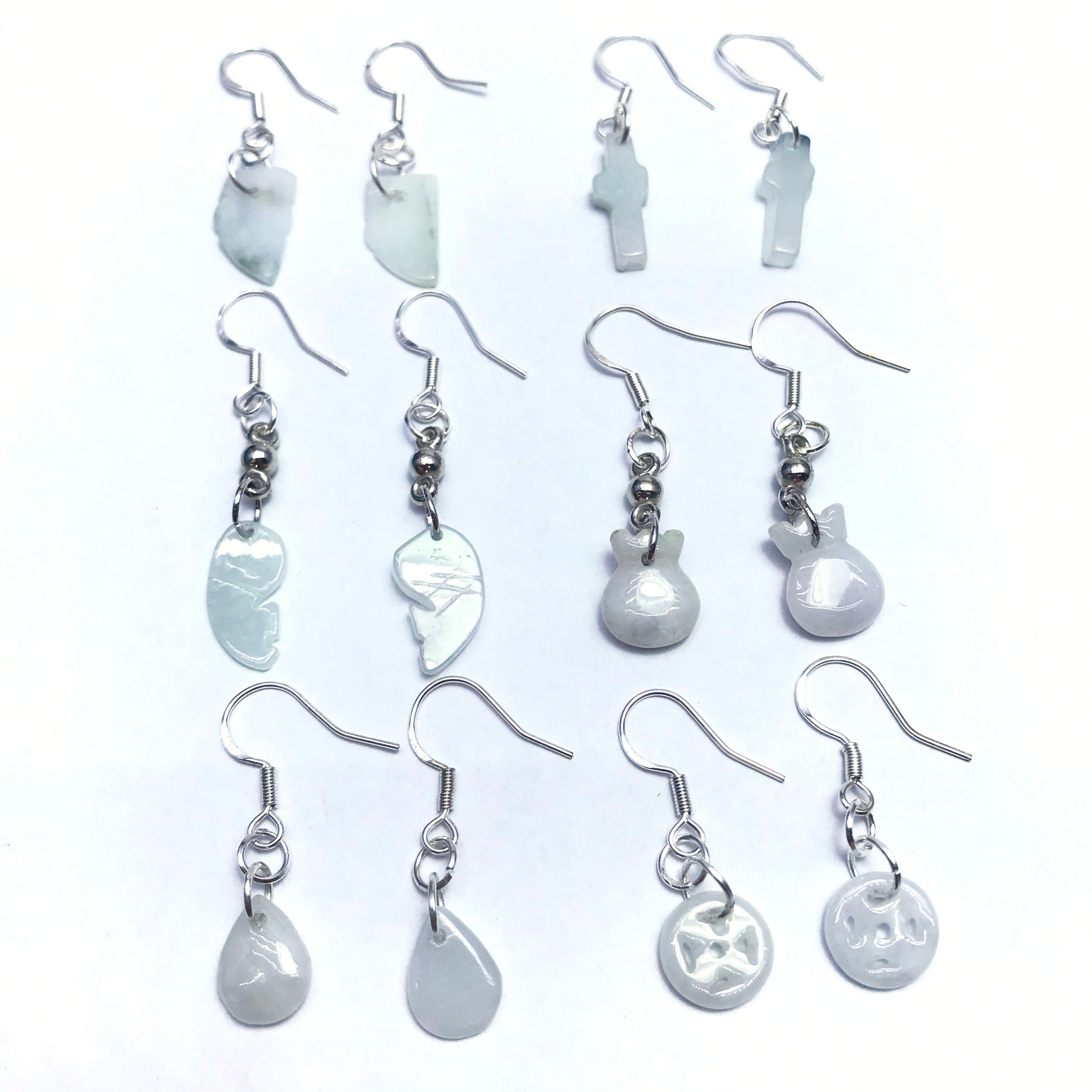 Natural Burmese jade earrings, electroplated white k111 pic 1