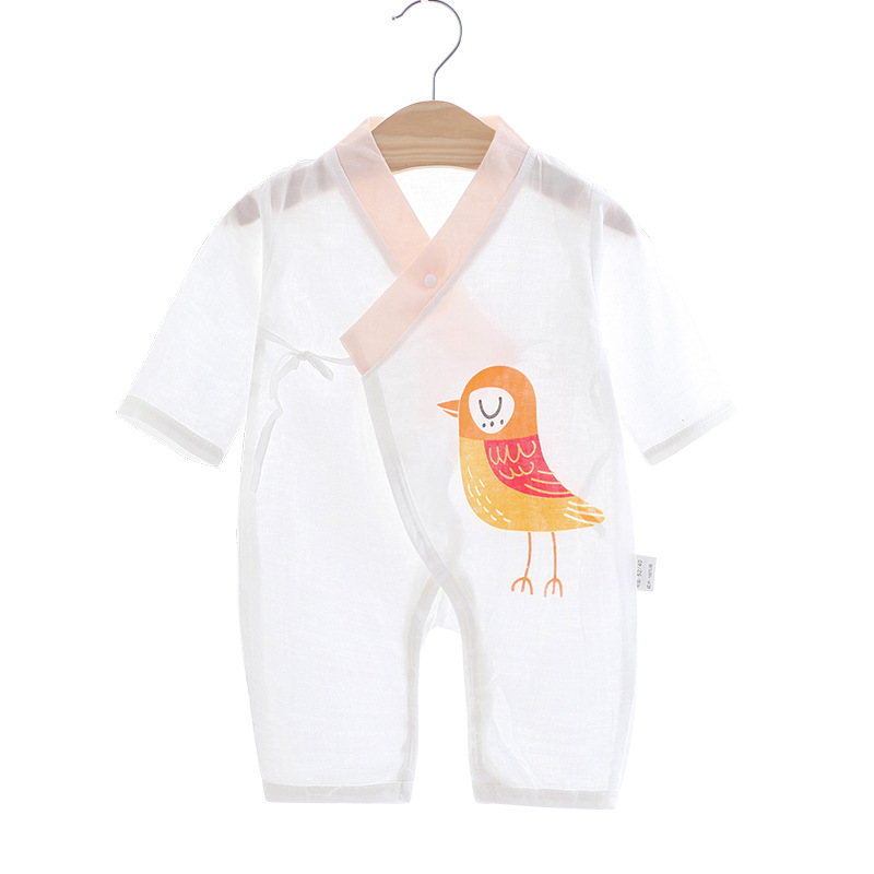 2020新款夏季纯棉纱布婴幼儿哈衣按扣档爬服婴幼儿和尚服宝宝内衣白底实物图
