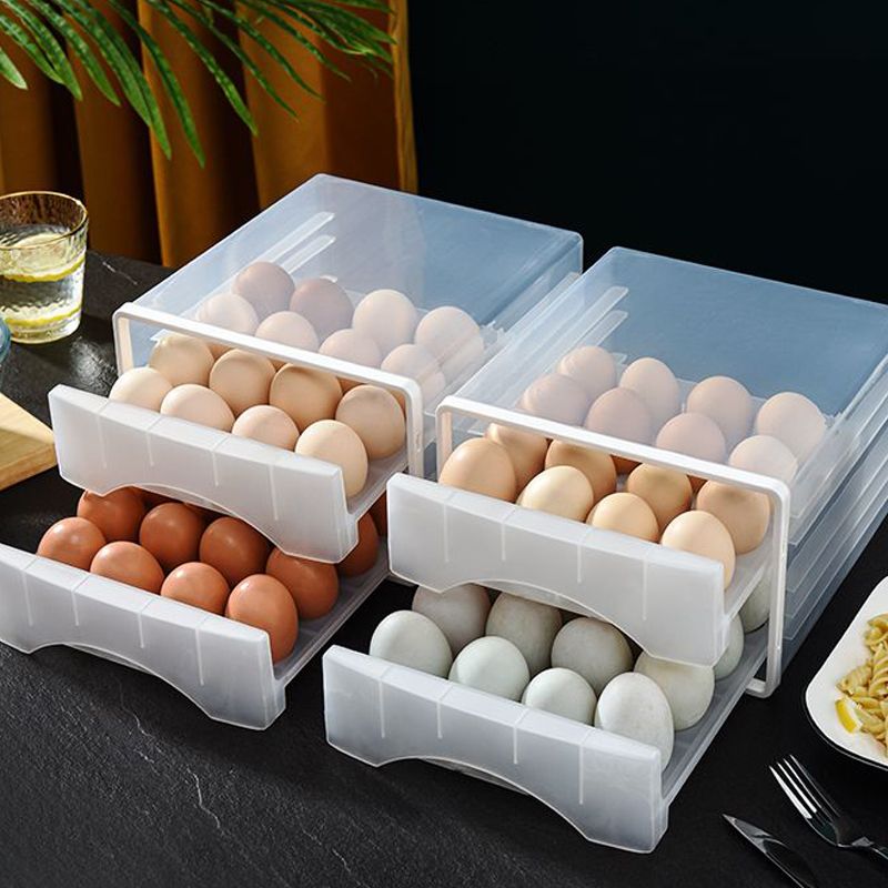 Refrigerator with lid egg storage box, automatic rolling and sliding egg box, plastic transparent and stackable duck egg preservation box full figure
