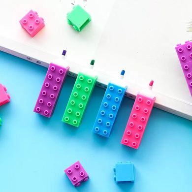 儿童涂鸦乐高荧光笔方块积木造型可拼搭荧光标记笔小号积木笔产品图