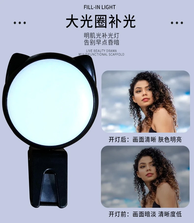 Creative KT Cat mobile phone fill light for beauty and skin rejuvenation, mini live-streaming fill light for Internet celebrities, portable lamp detail image 1