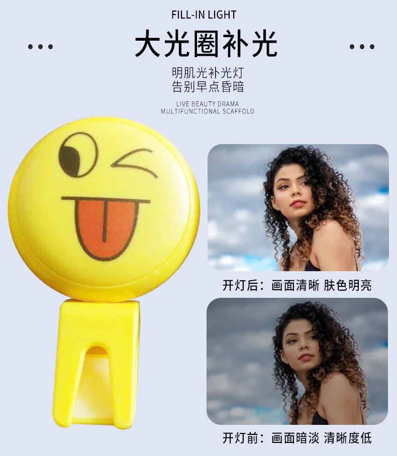 Portable emoticons, mobile phone fill light, USB circular live streaming LED flash, skin rejuvenation and beauty light detail image 1