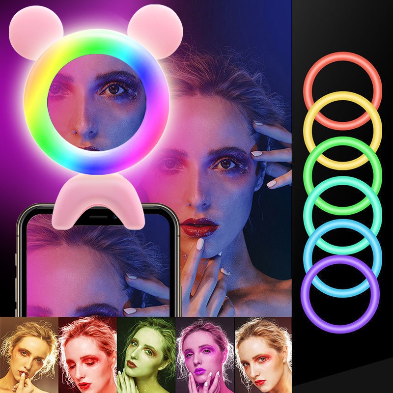 New ear mobile phone fill light, circular USB charging LED light, colorful light, beauty live streaming light detail image 8