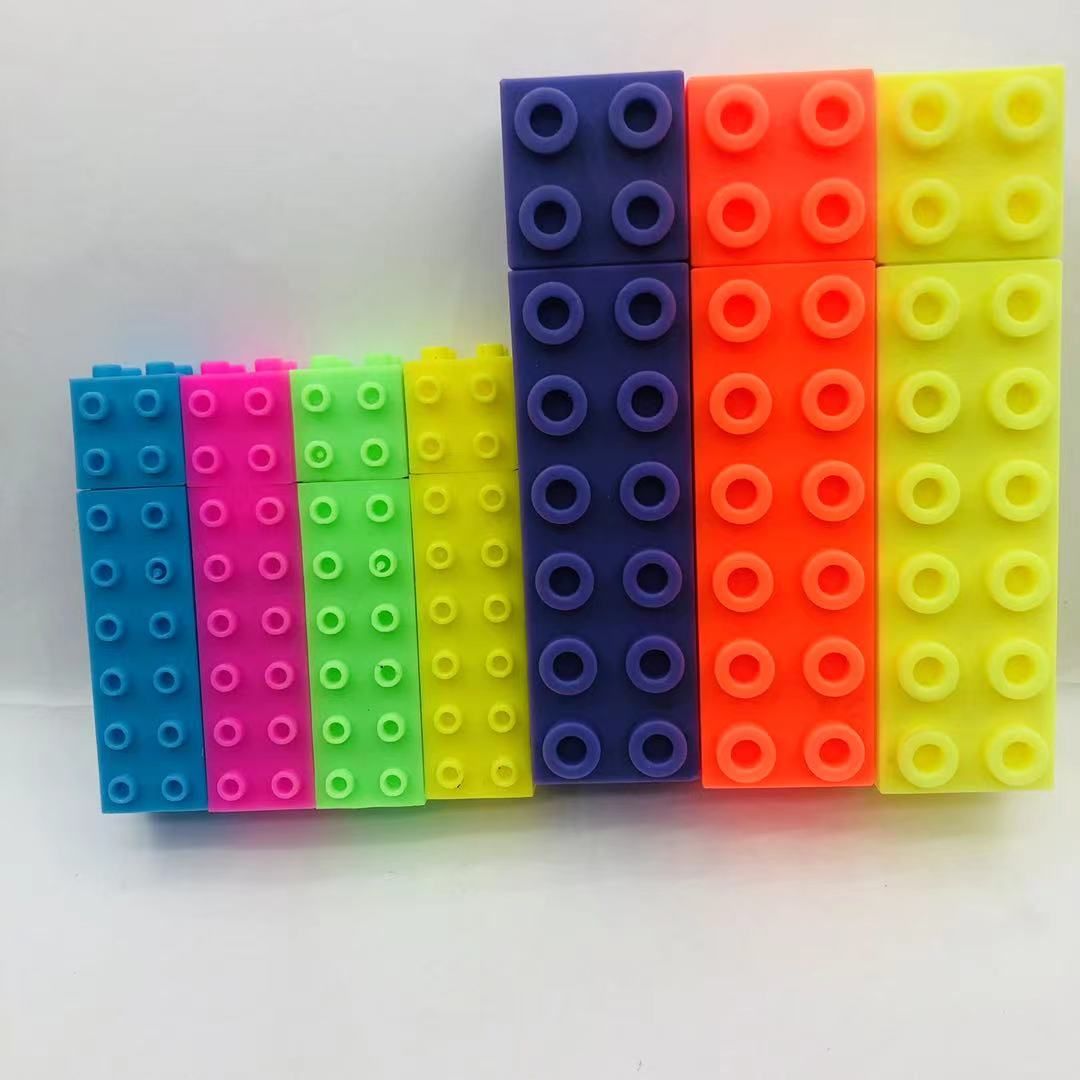 儿童涂鸦乐高荧光笔方块积木造型可拼搭荧光标记笔小号积木笔白底实物图