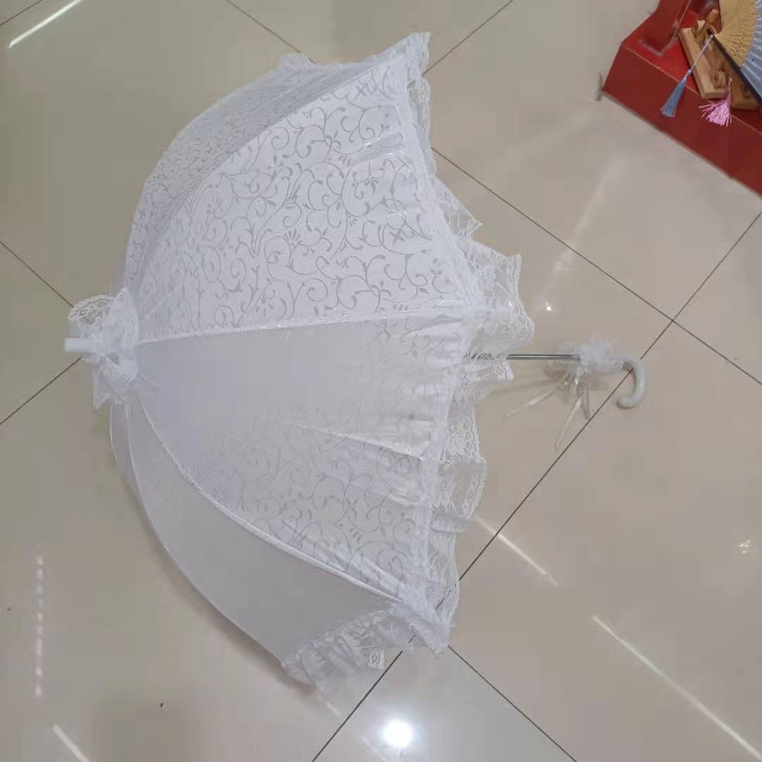 德祯  简约长杆新娘结婚白色提花布蕾丝婚  纱伞婚庆道具伞详情图1