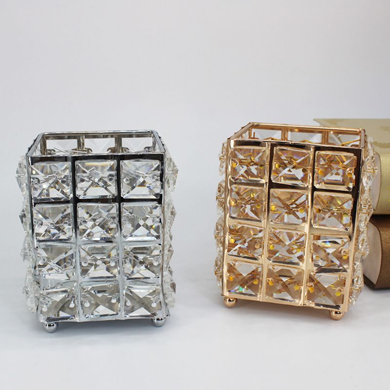 欧式水晶笔筒化妆刷收纳桶眉笔梳子整理化妆品收纳盒白底实物图