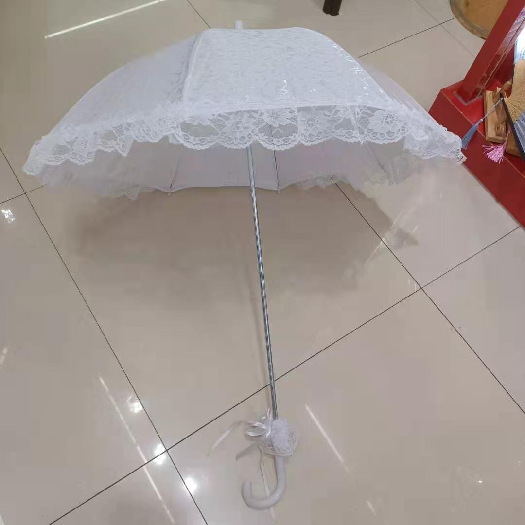 德祯  简约长杆新娘结婚白色提花布蕾丝婚  纱伞婚庆道具伞详情图7