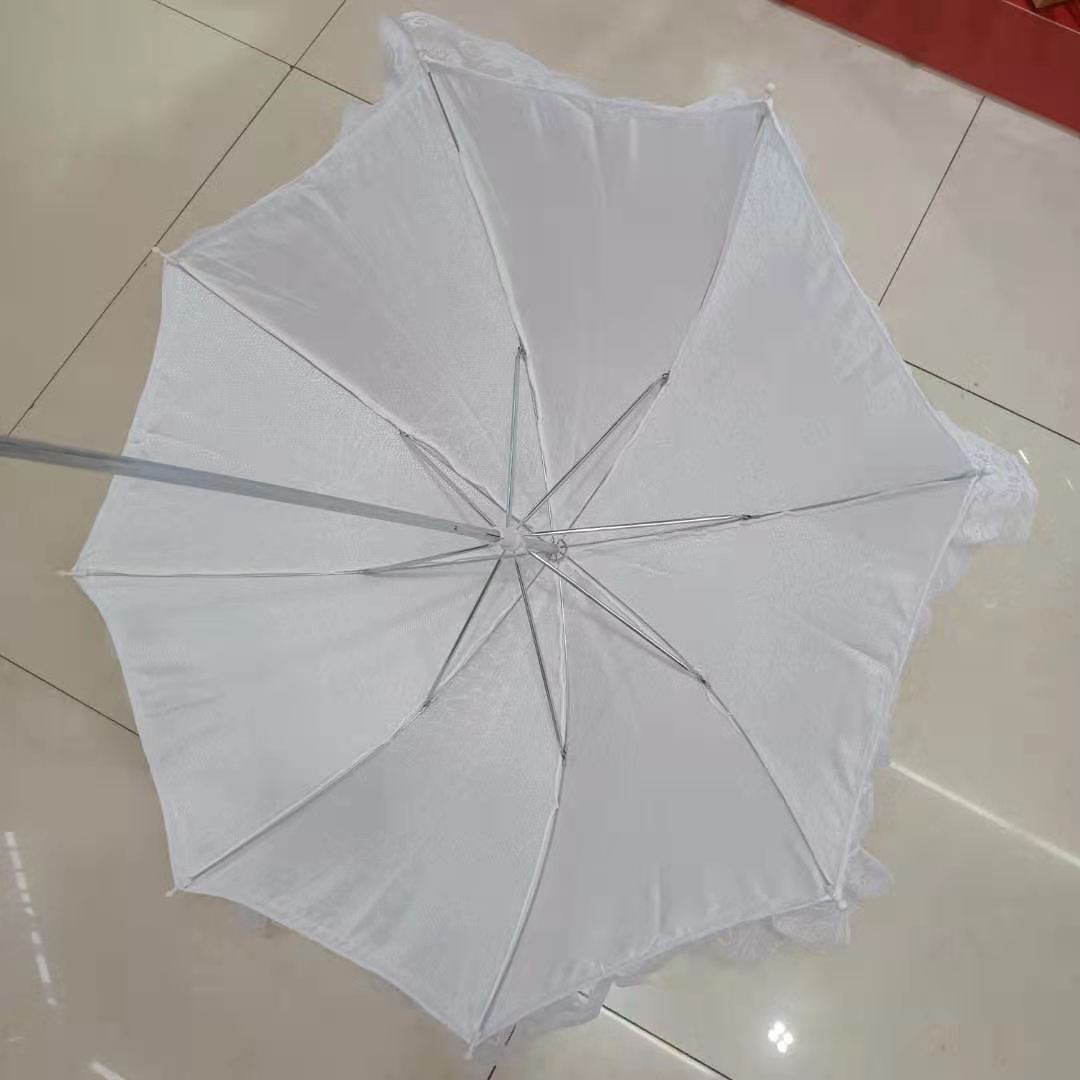 德祯  简约长杆新娘结婚白色提花布蕾丝婚  纱伞婚庆道具伞详情图8