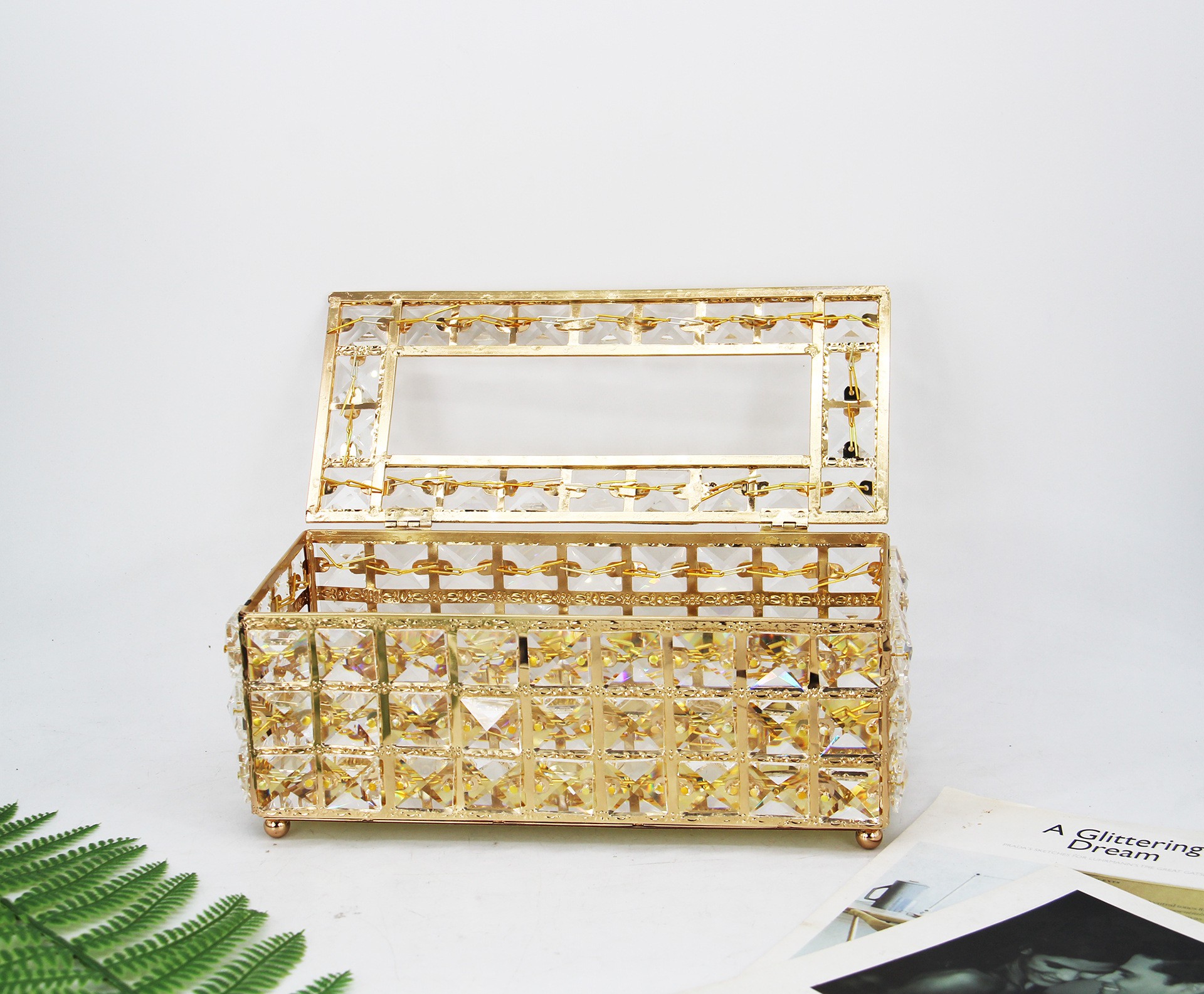 欧式加长款水晶纸巾盒抽纸盒金属金色家用创意客厅茶几桌面收纳盒详情图6