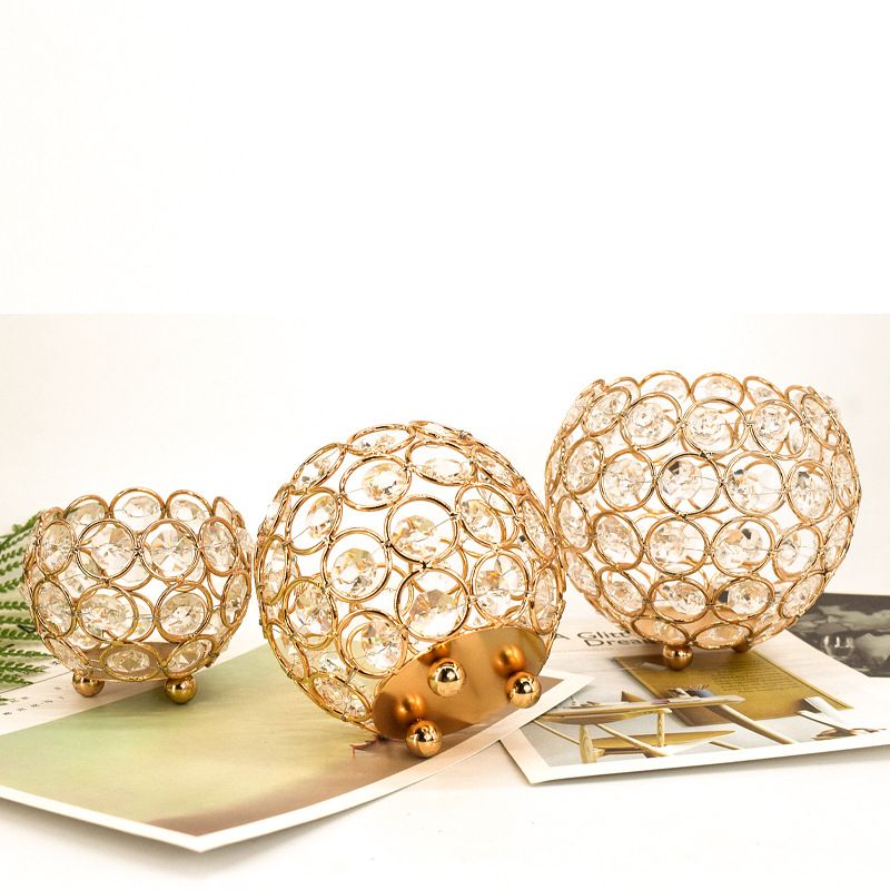 European-style crystal balls are selling well for parties, weddings, retro candlesticks, electroplated ironwork, creative decorative items, hollowed-out vases, candle cups Specification image