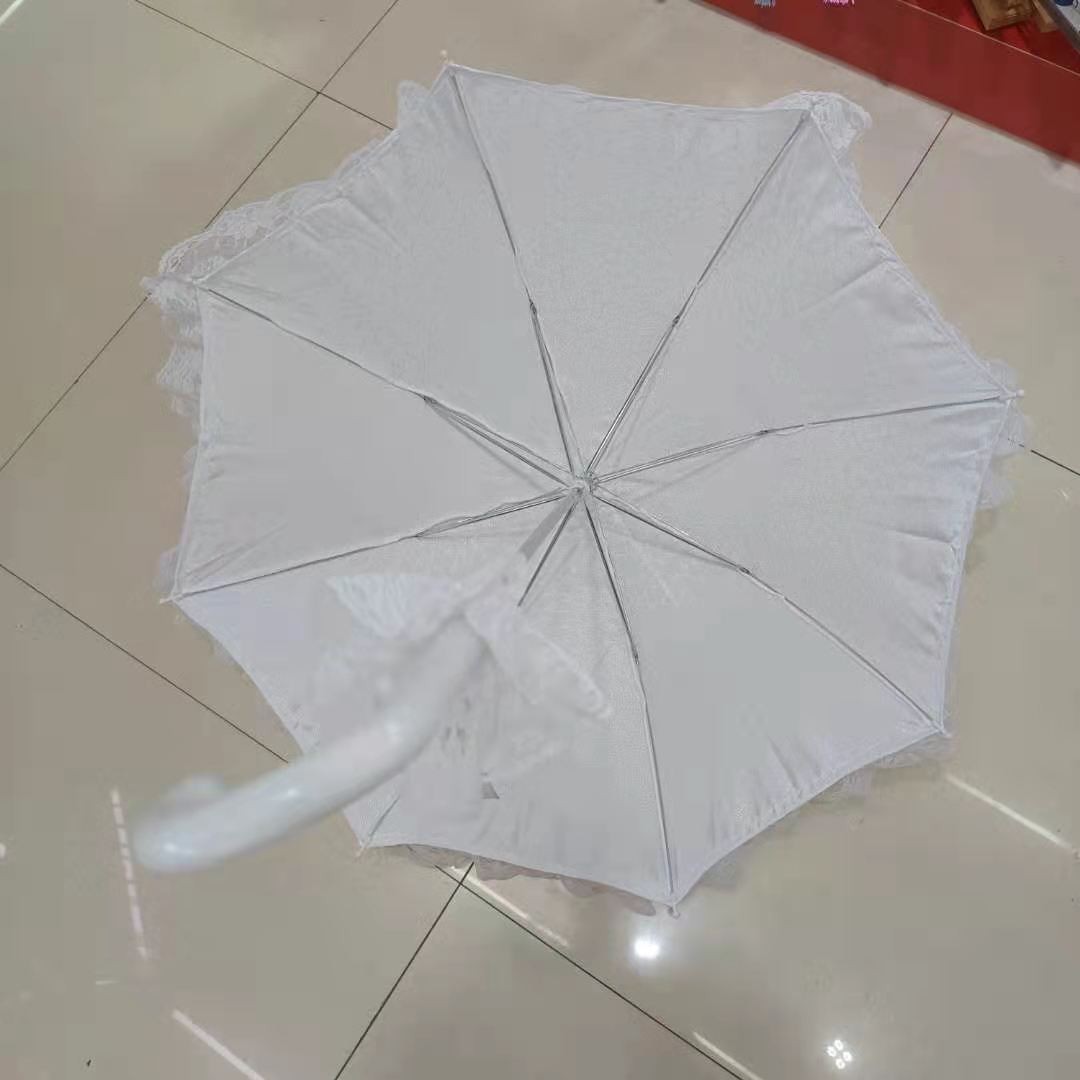 德祯  简约长杆新娘结婚白色提花布蕾丝婚  纱伞婚庆道具伞详情图6