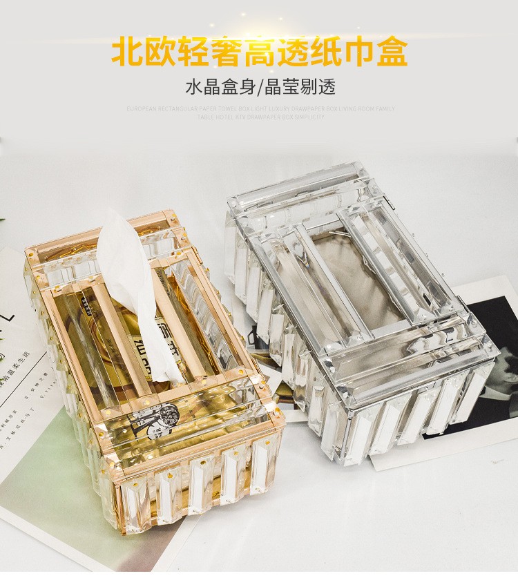 欧式水晶纸巾盒 抽纸盒创意客厅收纳盒餐巾纸抽盒样板间车用家用详情图1